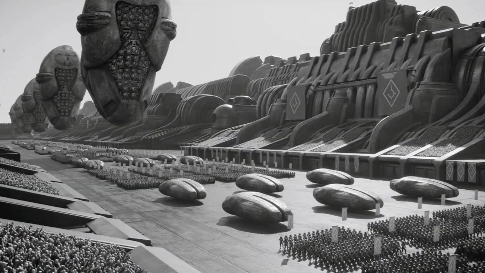 Dune: Part Two, Giedi Prime parade in black-and-white