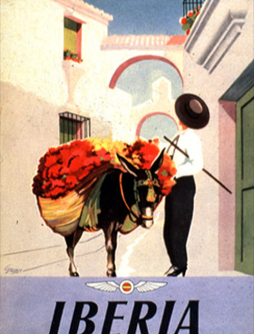 Iberia — flower-laden mule, Andalusian street (1955)