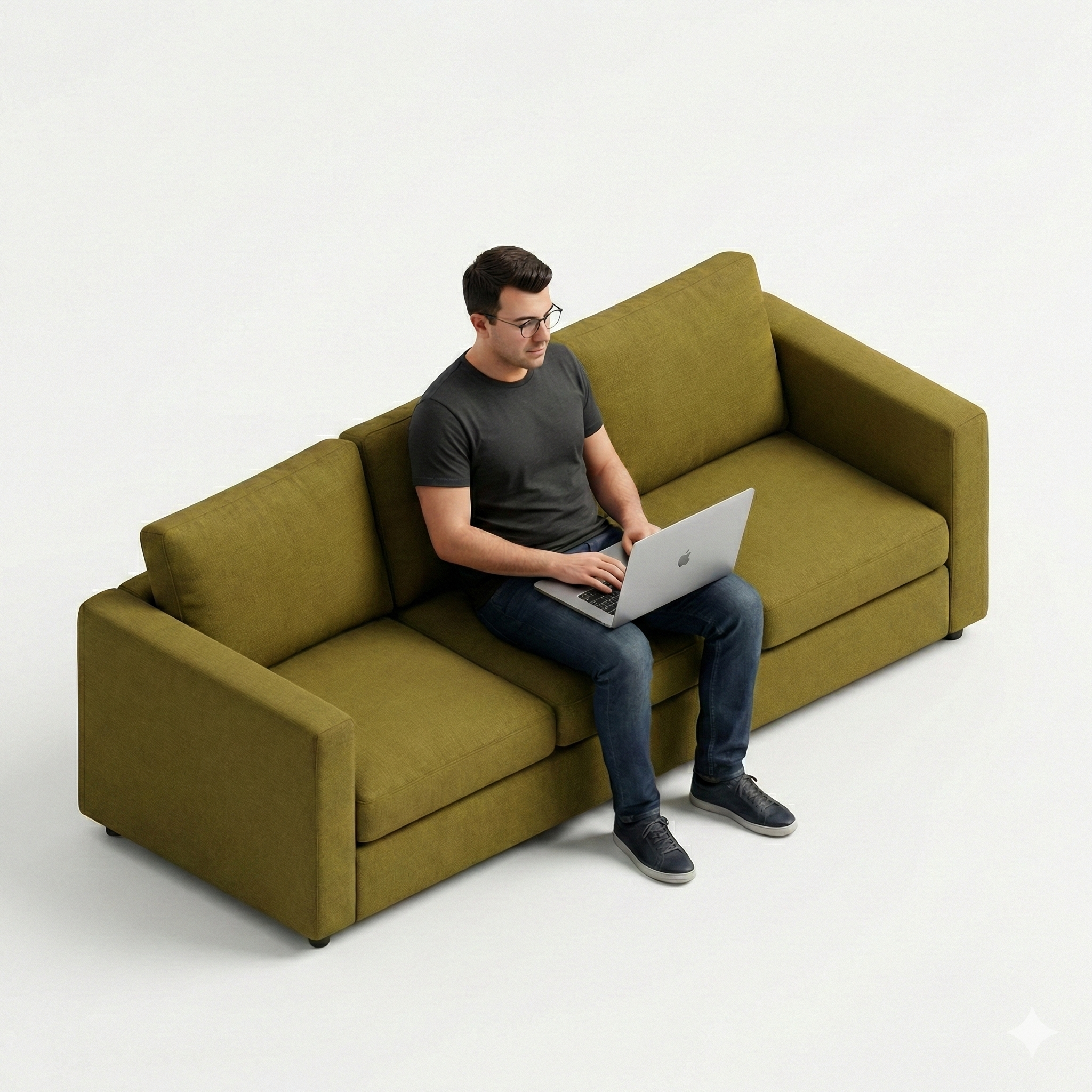 Isometric figure on olive sofa
