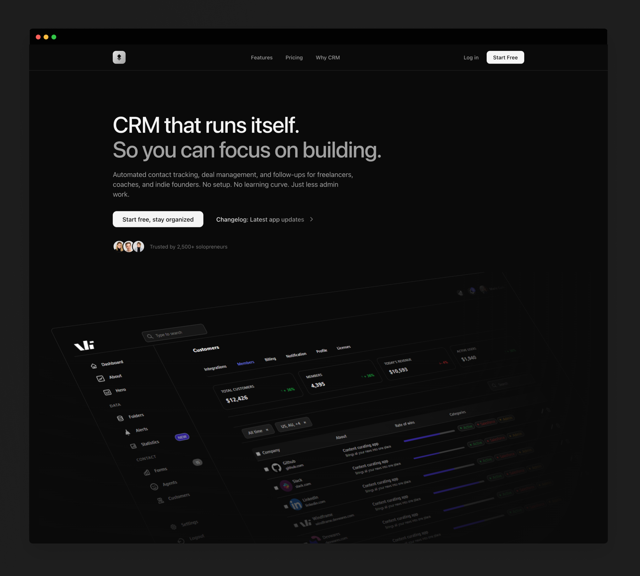 CRM landing page — 'CRM that runs itself'